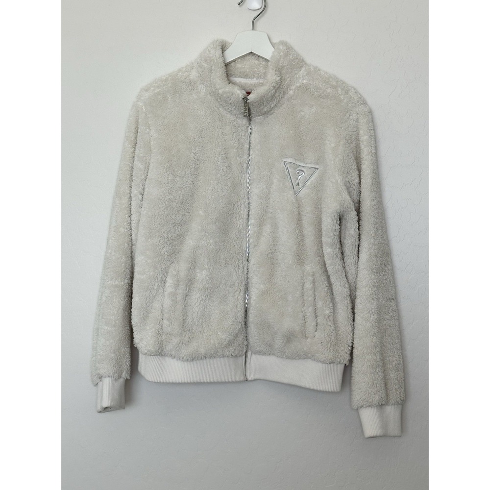 Guess Sherpa Fleece Bomber‎ Jacket White Womens Size: M